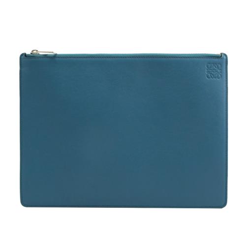 LOEWE 壓印LOGO雙面撞色手拿包/收納包.藍橘
