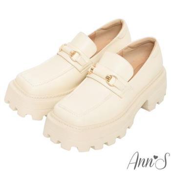 Ann’S學院個性風-顯瘦厚底方頭樂福鞋5.5cm-白