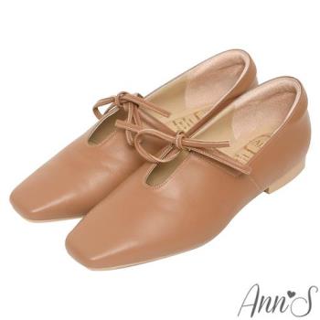 Ann’S超柔軟綿羊皮-芭蕾蝴蝶結2.0顯瘦小方頭平底便鞋-棕