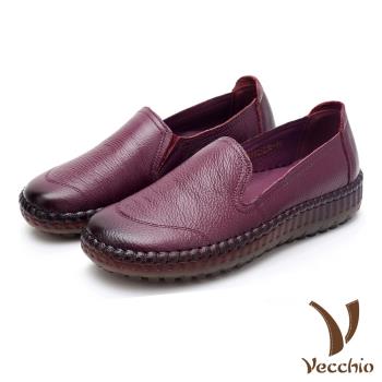 【VECCHIO】樂福鞋 真皮樂福鞋/真皮頭層牛皮復古手工縫線舒適軟底樂福鞋 酒紅