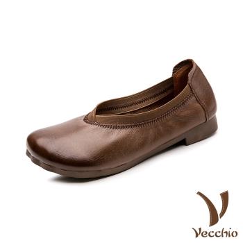 【VECCHIO】便鞋 低跟便鞋/真皮頭層牛皮舒適寬楦軟底淺口低跟便鞋 棕