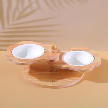 IN汪喵 寵物木製架雙層陶瓷寵物碗(Z447)