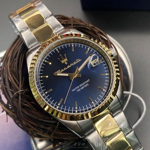 MASERATI 瑪莎拉蒂男女通用錶 42mm 金銀相間圓形精鋼錶殼 寶藍色簡約, 中三針顯示, 放大鏡錶面款 R8853100027