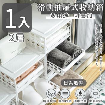家適帝-滑軌抽屜式收納箱多用途可疊加 2層(1入)