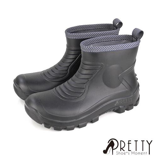 Pretty 台灣製男女款義大利設計登山健行短筒防水雨靴雨鞋S-00168