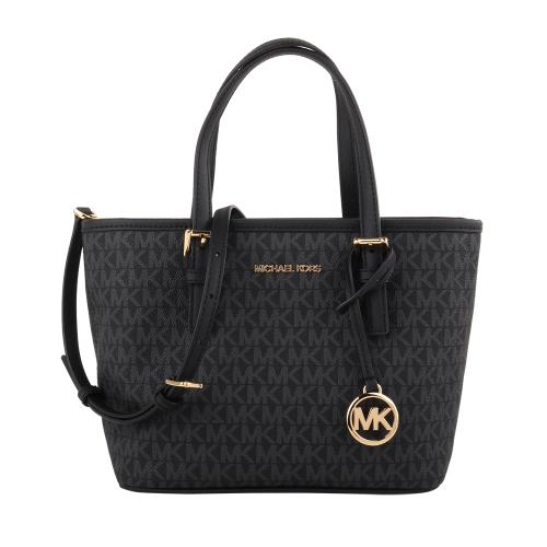 MICHAEL KORS 金字滿版防刮手提/斜背兩用包(黑灰)小款
