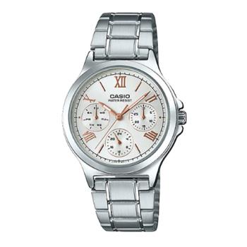 【CASIO 卡西歐】羅馬三眼女錶 不鏽鋼錶帶 裡柳色 生活防水(LTP-V300D-7A2)