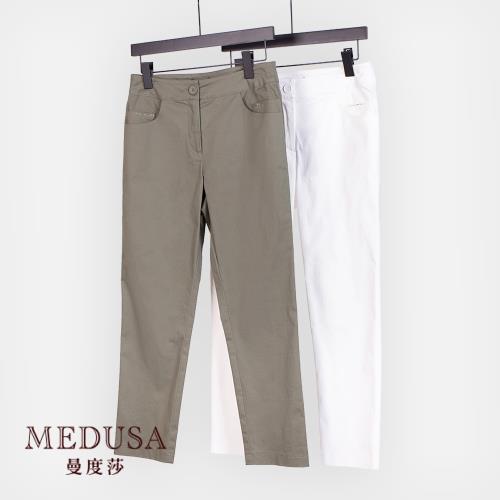 現貨【MEDUSA 曼度莎】水鑽裝飾彈性緊身長褲 - 2色（M-2L）｜女長褲 高彈性 加大尺碼