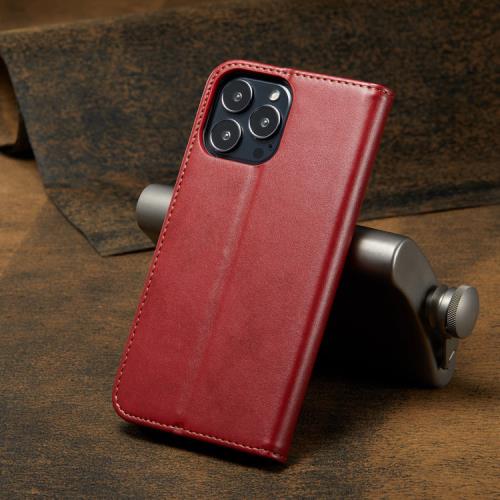 Fierre Shann 真皮紋 iPhone 14 Pro Max (6.7吋) 錢包支架款 磁吸側掀 手工PU皮套保護殼