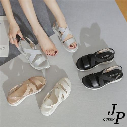           【JP Queen New York】春夏舒適交叉露趾套腳鬆緊涼鞋(4色可選)                  