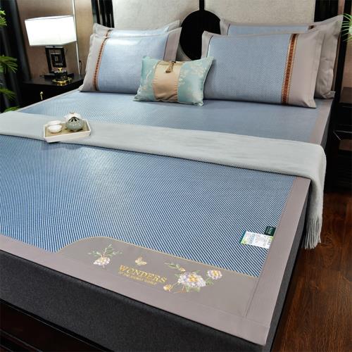 新款冰藤涼席三件套天然藤席雙面冰絲席子可折疊水洗家用夏季床品