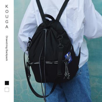 KOUGA原創網兜抽口運動雙肩包 旅行逛街純色尼龍背包春季新品特價