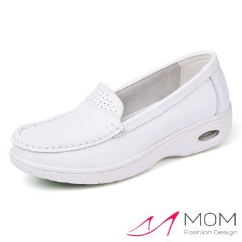 【MOM】護士鞋 真皮護士鞋/全真皮舒適素面白色防滑氣墊機能護士鞋 白