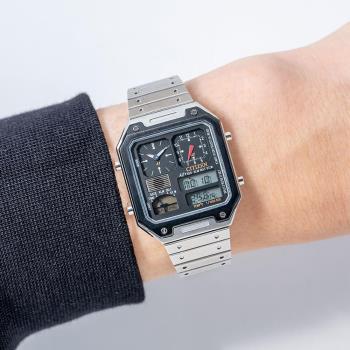CITIZEN星辰 80年代 復古多功能腕錶-膠捲黑 JG2126-69E
