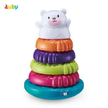 Auby 幼兒學習聲光三合一小白熊不倒翁/套圈搖鈴/疊疊樂玩具 (盒損品)