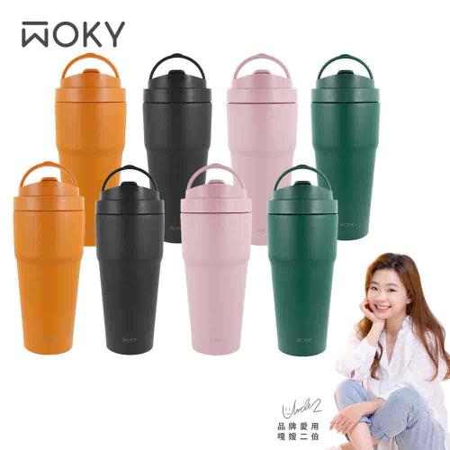超值二入組【WOKY 沃廚】手提激凍輕芯鈦瓷易潔層保溫杯750ml(附矽膠吸管)