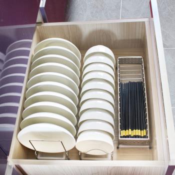 304不銹鋼碗碟架組合抽屜內碗盤收納整理置物架瀝水單層中式碗架