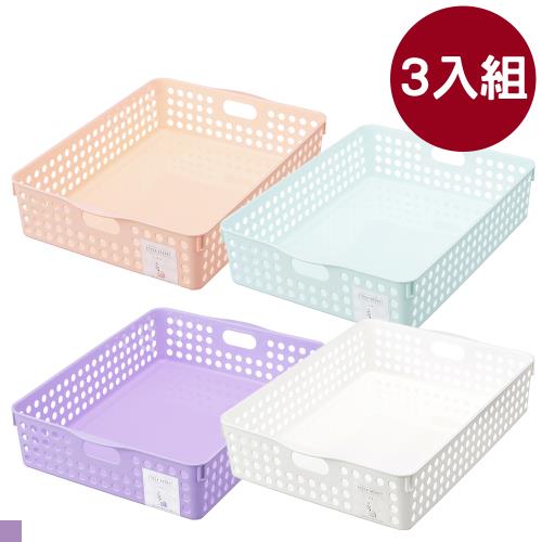 日本 inomata A4 多用途收納籃 淺藍 淺粉 淺紫 白色 (4570)-三入組