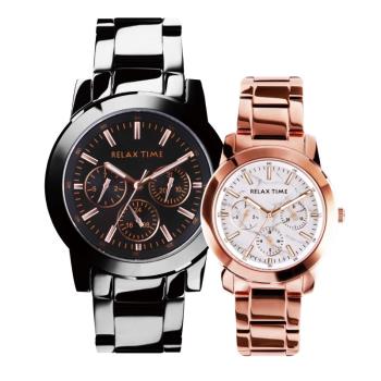 RELAX TIME 黑鋼三眼腕錶 對錶系列 1+1 R0800-16-10X (男錶) + R0800-16-37(女錶)