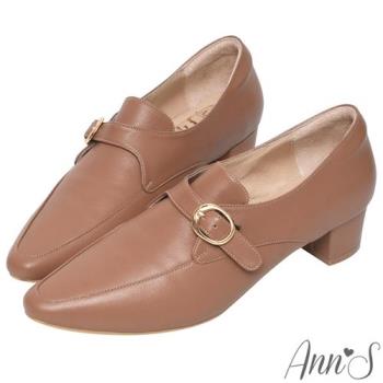 Ann’S手工製作頂級綿羊皮氣質金扣低跟踝靴-棕