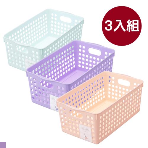 日本 inomata 多用途收納籃 淺藍 淺粉 淺紫  M (4571)-三入組