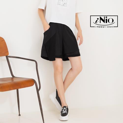 【iNio】拼接設計 鬆緊腰 短褲-現貨快出★C2W2180