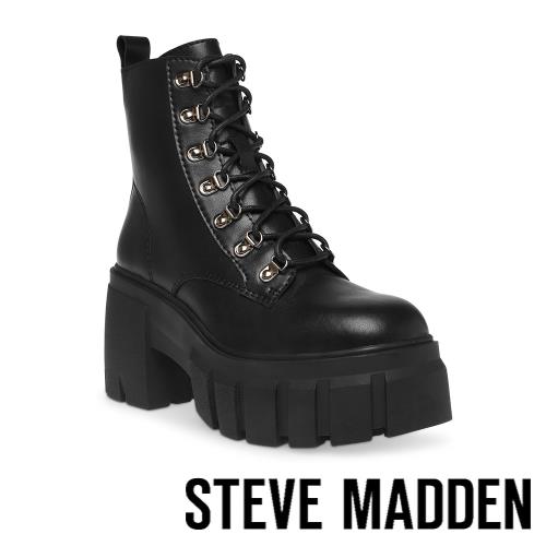STEVE MADDEN-BEWILDER 綁帶厚底中筒靴-黑色