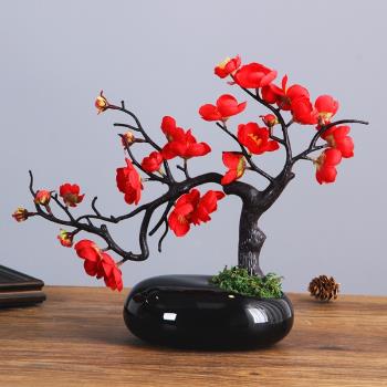 中式模擬梅花枝臘梅假花乾花桌面擺設家居客廳玄關裝飾花花藝擺件