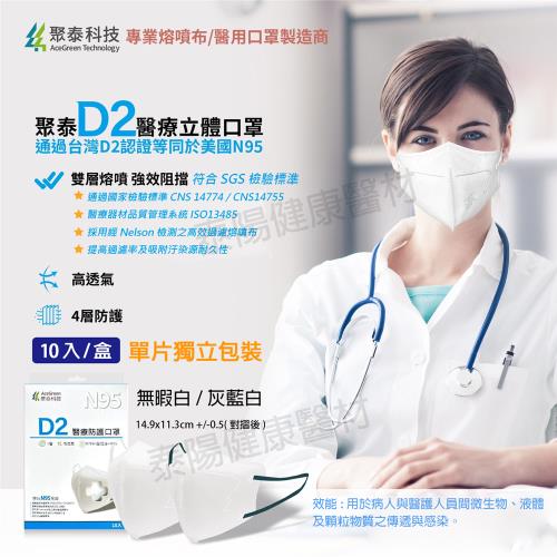 2入組 聚泰 D2醫療防護口罩 (單片獨立包裝) 10片/盒，高透氣的4層防護 