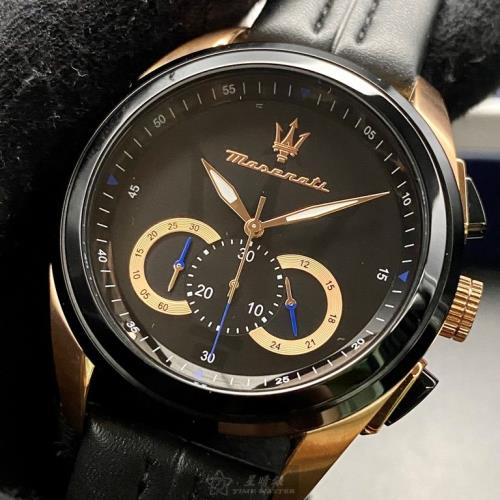 MASERATI 瑪莎拉蒂男錶 46mm 黑圓形精鋼錶殼 黑色三眼, 中三針顯示, 運動錶面款 R88716120252