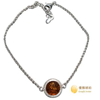 優雅琥珀 來自波羅地海 圓形干邑色琥珀 銀質手鍊