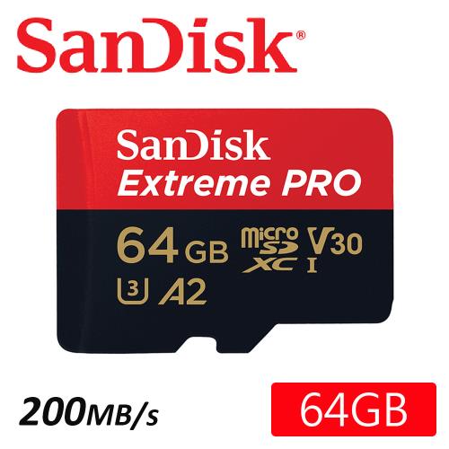 SanDisk 64GB 200MB/s Extreme PRO microSDXC U3 V30 A2 記憶卡