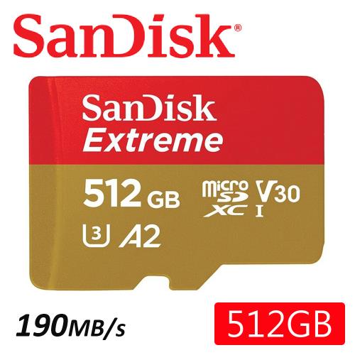 SanDisk 512GB 190MB/s Extreme microSDXC U3 V30 A2 記憶卡