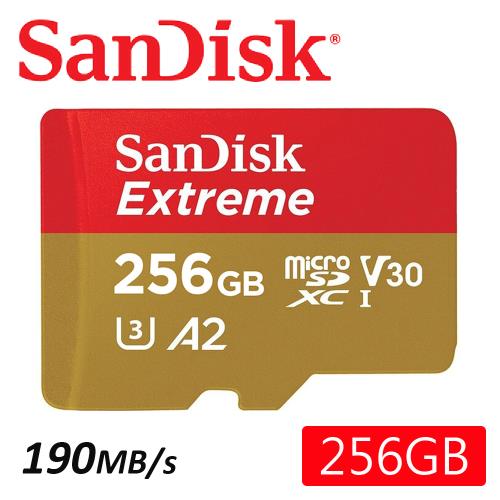 SanDisk 256GB 190MB/s Extreme microSDXC U3 V30 A2 記憶卡
