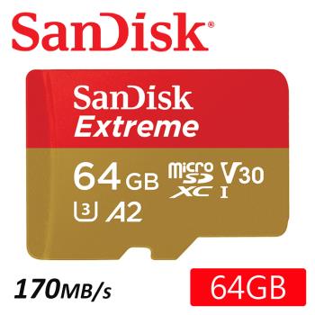 SanDisk 64GB 170MB/s Extreme microSDXC U3 V30 A2 記憶卡