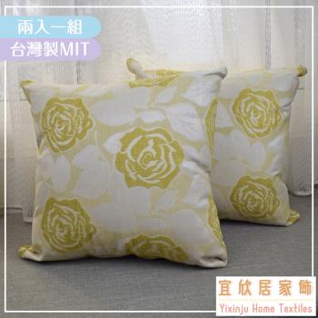 【宜欣居傢飾】客廳沙發絨布精緻抱枕 含枕芯 2入 50x50cm 玫瑰 綠色