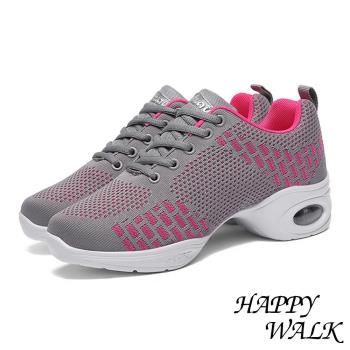 【HAPPY WALK】運動鞋 氣墊運動鞋/縷空撞色個性拼接飛織軟底氣墊運動鞋 灰