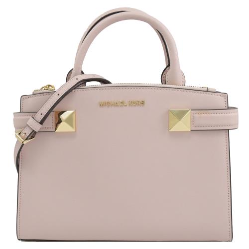 【展示福利品】MICHAEL KORS Karla 鉚釘防刮皮革手提兩用包.櫻花粉