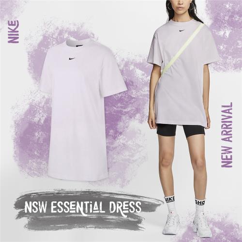 Nike 短袖上衣 NSW Essential Dress 女款 淡紫色 長版上衣 洋裝 基本款 休閒 短T CJ2243-511