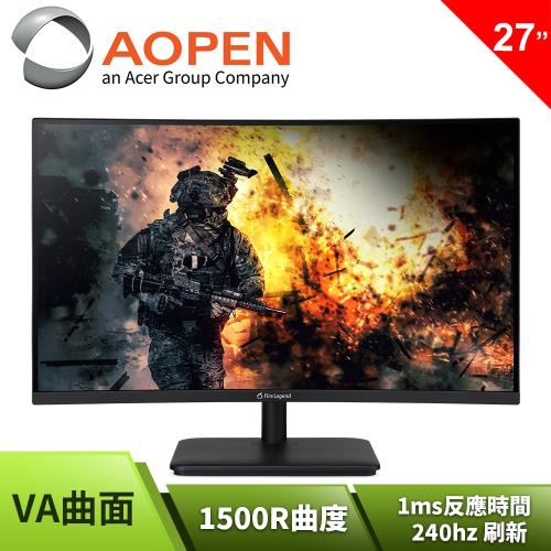 AOPEN 27型 VA曲面 電腦螢幕 FreeSync/240Hz/1ms/內建喇叭 (27HC5R X)