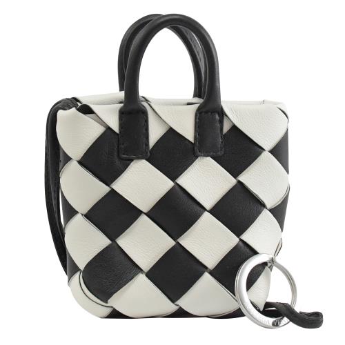 BOTTEGA VENETA 577779 編織羊皮迷你手提包吊飾.黑白