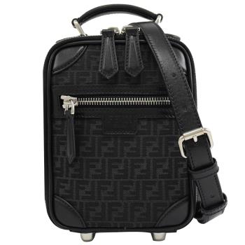 FENDI 7VA542 品牌LOGO織布行李箱造型迷你包.黑