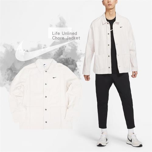 Nike 夾克 Life Unlined Chore 襯衫外套 白 男款 高磅數 帆布 耐穿 開襟 口袋 DQ5185-030