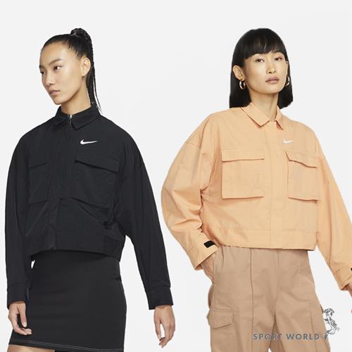 NIKE 女 外套 休閒 短版 大口袋 黑 DM6244-010/橘 DM6244-851