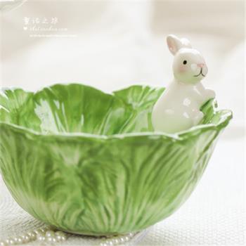 動物陶瓷可愛白兔果盤沙拉碗