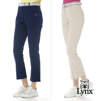 【Lynx Golf】女款彈性舒適立體條紋後袋精美壓線設計靴型九分褲(二色)