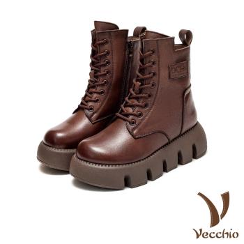 【VECCHIO】馬丁靴 厚底馬丁靴/真皮頭層牛皮保暖機能羊毛內裡休閒厚底馬丁靴 棕