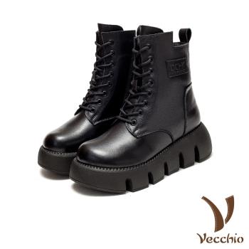 【VECCHIO】馬丁靴 厚底馬丁靴/真皮頭層牛皮保暖機能羊毛內裡休閒厚底馬丁靴 黑