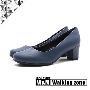 WALKING ZONE SUPER WOMAN系列 圓頭素面女仕中跟鞋 女鞋-丈藍