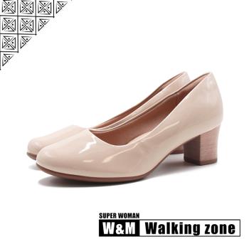 WALKING ZONE SUPER WOMAN系列 圓頭素面女仕中跟鞋 女鞋-漆皮奶茶